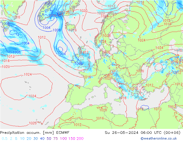 Totale neerslag ECMWF zo 26.05.2024 06 UTC