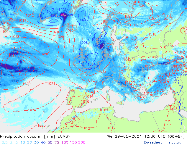 Precipitation accum. ECMWF St 29.05.2024 12 UTC