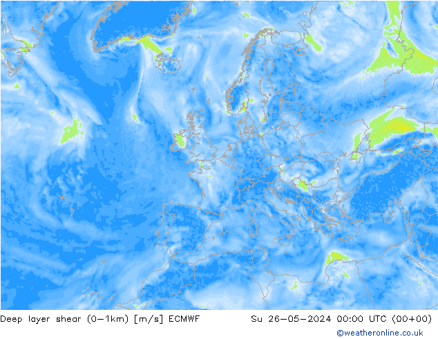 Deep layer shear (0-1km) ECMWF Ne 26.05.2024 00 UTC