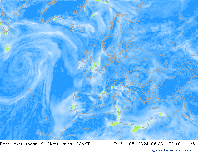 Deep layer shear (0-1km) ECMWF vr 31.05.2024 06 UTC