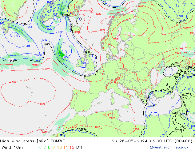 yüksek rüzgarlı alanlar ECMWF Paz 26.05.2024 06 UTC