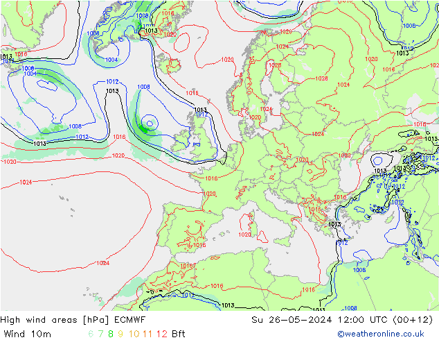 High wind areas ECMWF Su 26.05.2024 12 UTC