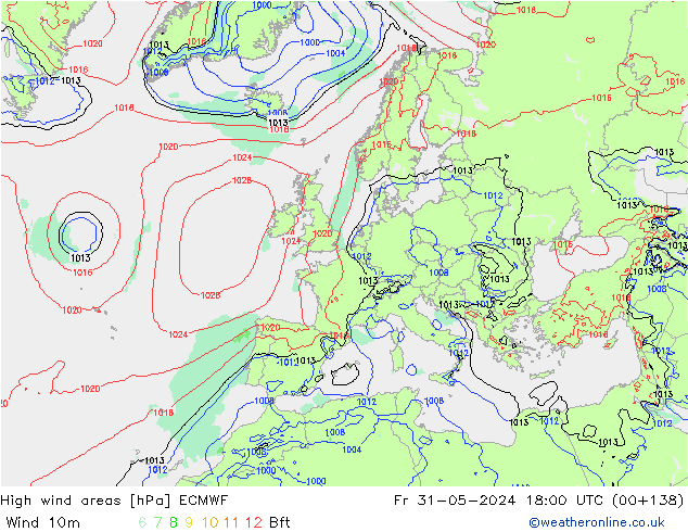 High wind areas ECMWF ven 31.05.2024 18 UTC