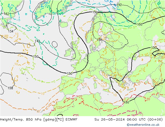Height/Temp. 850 hPa ECMWF So 26.05.2024 06 UTC