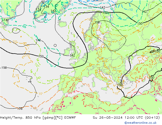Height/Temp. 850 hPa ECMWF Ne 26.05.2024 12 UTC