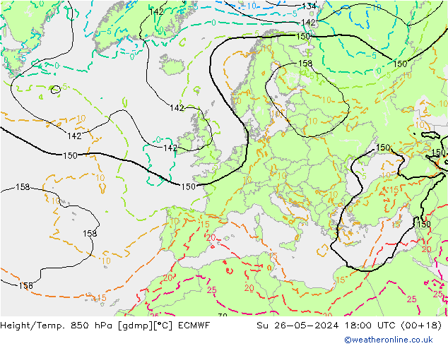 Z500/Rain (+SLP)/Z850 ECMWF Su 26.05.2024 18 UTC