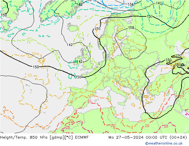 Z500/Yağmur (+YB)/Z850 ECMWF Pzt 27.05.2024 00 UTC