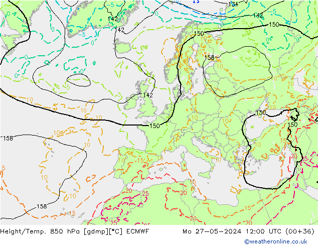 Z500/Rain (+SLP)/Z850 ECMWF Mo 27.05.2024 12 UTC