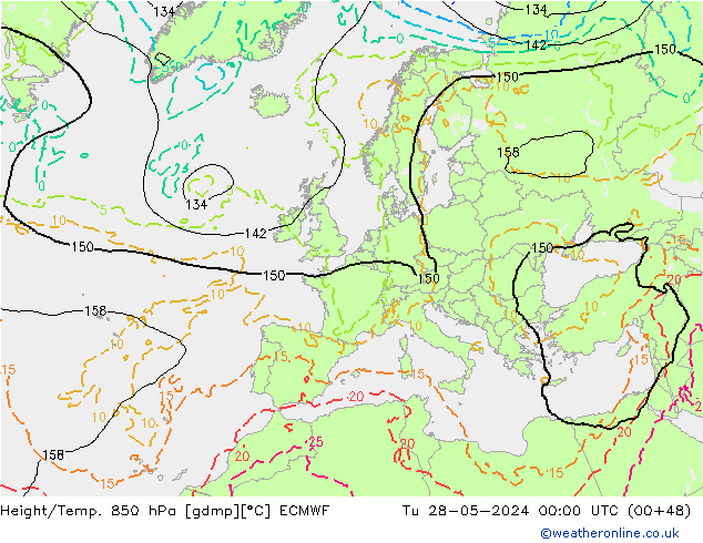 Height/Temp. 850 hPa ECMWF Di 28.05.2024 00 UTC