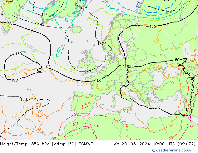 Height/Temp. 850 hPa ECMWF St 29.05.2024 00 UTC