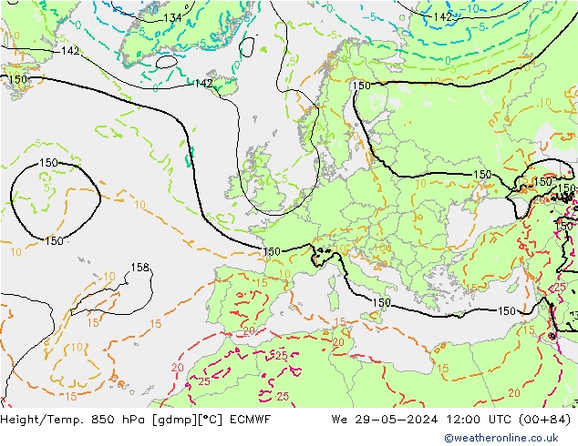 Z500/Rain (+SLP)/Z850 ECMWF We 29.05.2024 12 UTC