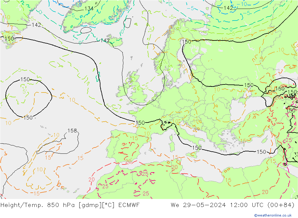 Z500/Rain (+SLP)/Z850 ECMWF St 29.05.2024 12 UTC