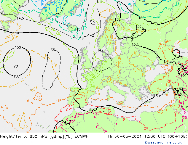 Yükseklik/Sıc. 850 hPa ECMWF Per 30.05.2024 12 UTC