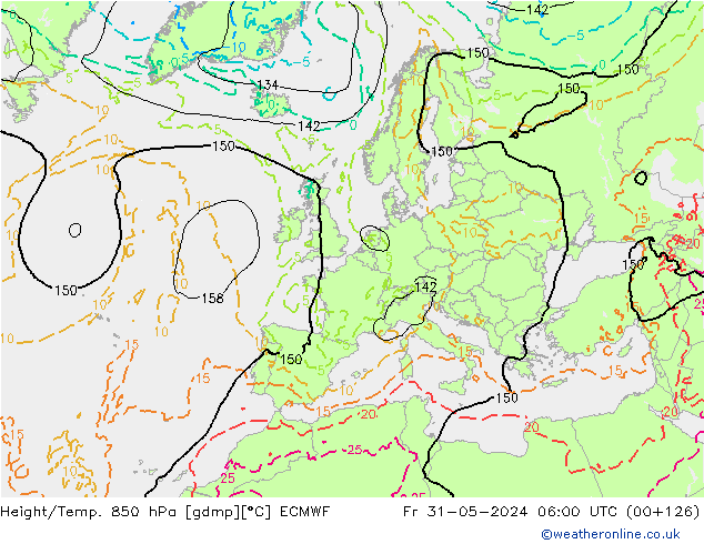 Height/Temp. 850 гПа ECMWF пт 31.05.2024 06 UTC