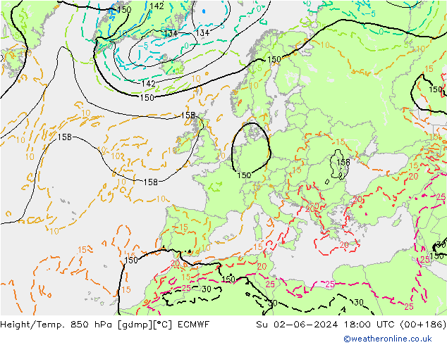 Géop./Temp. 850 hPa ECMWF dim 02.06.2024 18 UTC