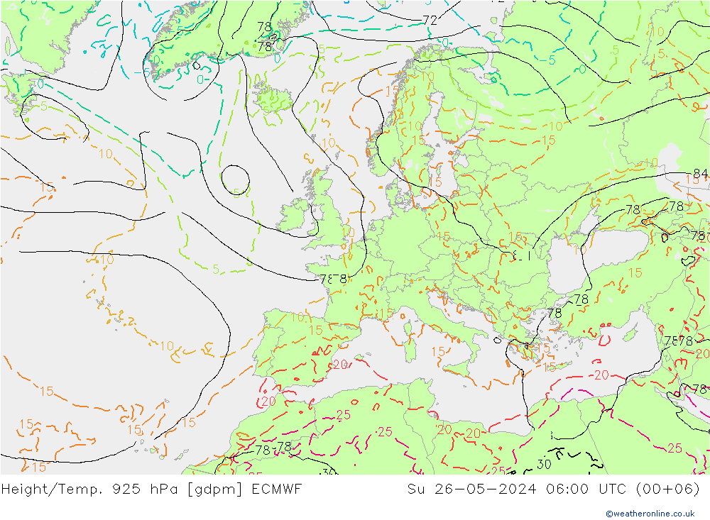 Height/Temp. 925 hPa ECMWF  26.05.2024 06 UTC