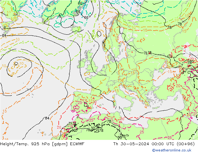 Height/Temp. 925 hPa ECMWF Th 30.05.2024 00 UTC