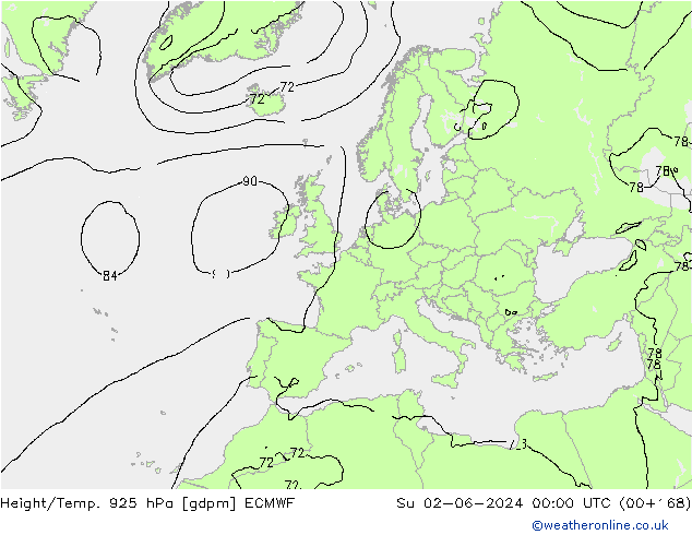 Géop./Temp. 925 hPa ECMWF dim 02.06.2024 00 UTC