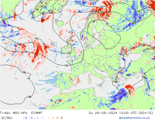 T-Adv. 850 hPa ECMWF Ne 26.05.2024 12 UTC