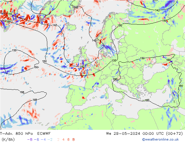 T-Adv. 850 hPa ECMWF St 29.05.2024 00 UTC