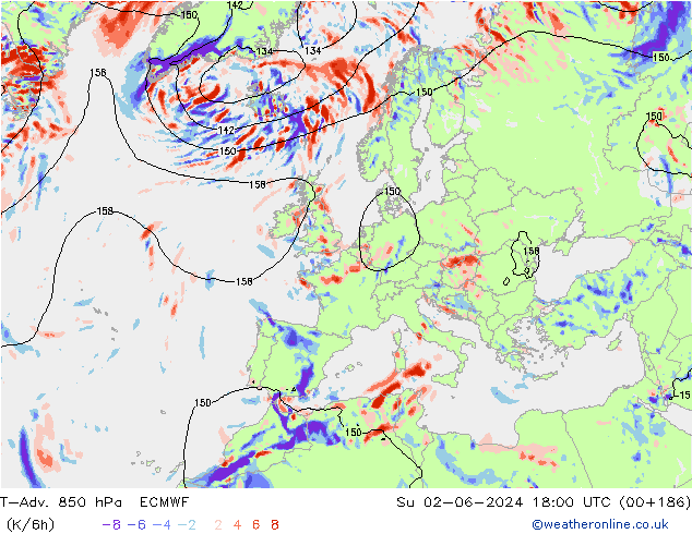 T-Adv. 850 hPa ECMWF dim 02.06.2024 18 UTC