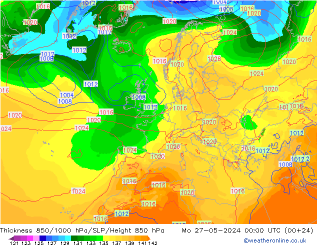 Schichtdicke 850-1000 hPa ECMWF Mo 27.05.2024 00 UTC