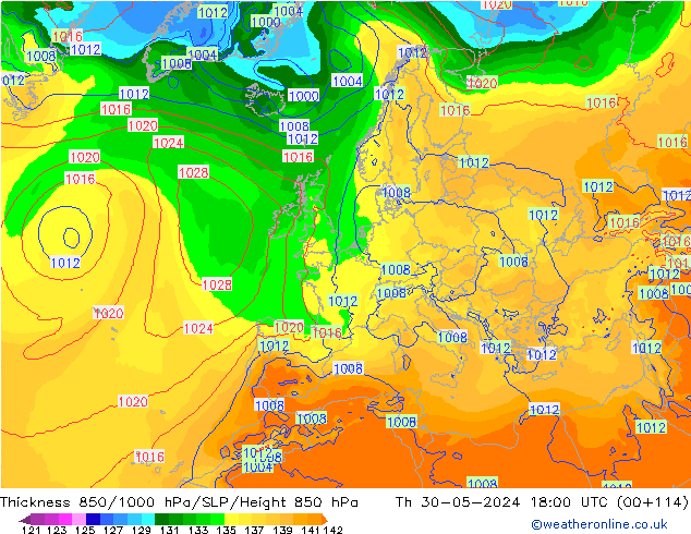 850-1000 hPa Kalınlığı ECMWF Per 30.05.2024 18 UTC