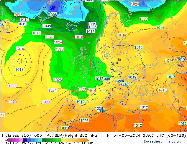 Thck 850-1000 hPa ECMWF Pá 31.05.2024 06 UTC