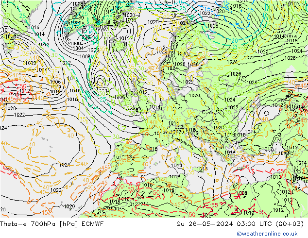 Theta-e 700hPa ECMWF So 26.05.2024 03 UTC