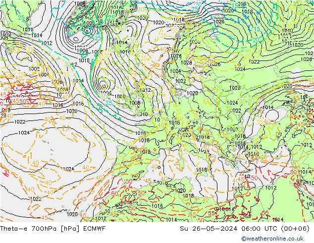 Theta-e 700hPa ECMWF dom 26.05.2024 06 UTC