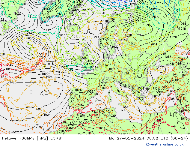 Theta-e 700гПа ECMWF пн 27.05.2024 00 UTC