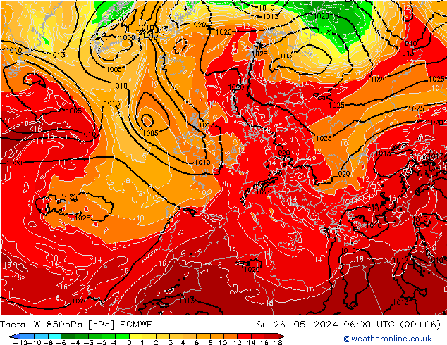 Theta-W 850hPa ECMWF 星期日 26.05.2024 06 UTC