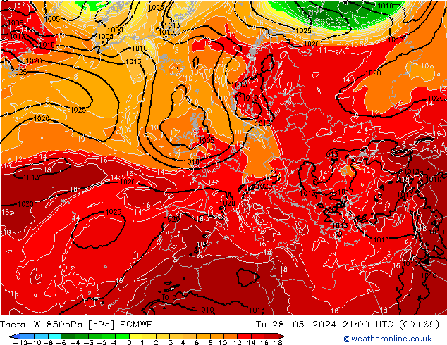 Theta-W 850hPa ECMWF mar 28.05.2024 21 UTC