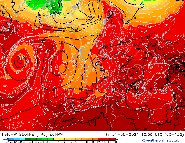 Theta-W 850hPa ECMWF ven 31.05.2024 12 UTC