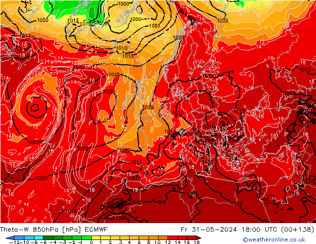 Theta-W 850hPa ECMWF Cu 31.05.2024 18 UTC