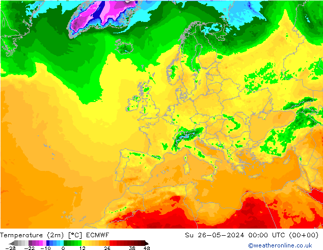 Sıcaklık Haritası (2m) ECMWF Paz 26.05.2024 00 UTC