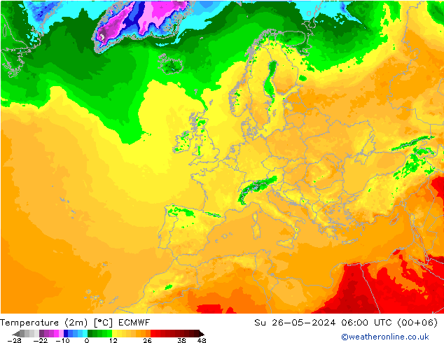 Temperaturkarte (2m) ECMWF So 26.05.2024 06 UTC