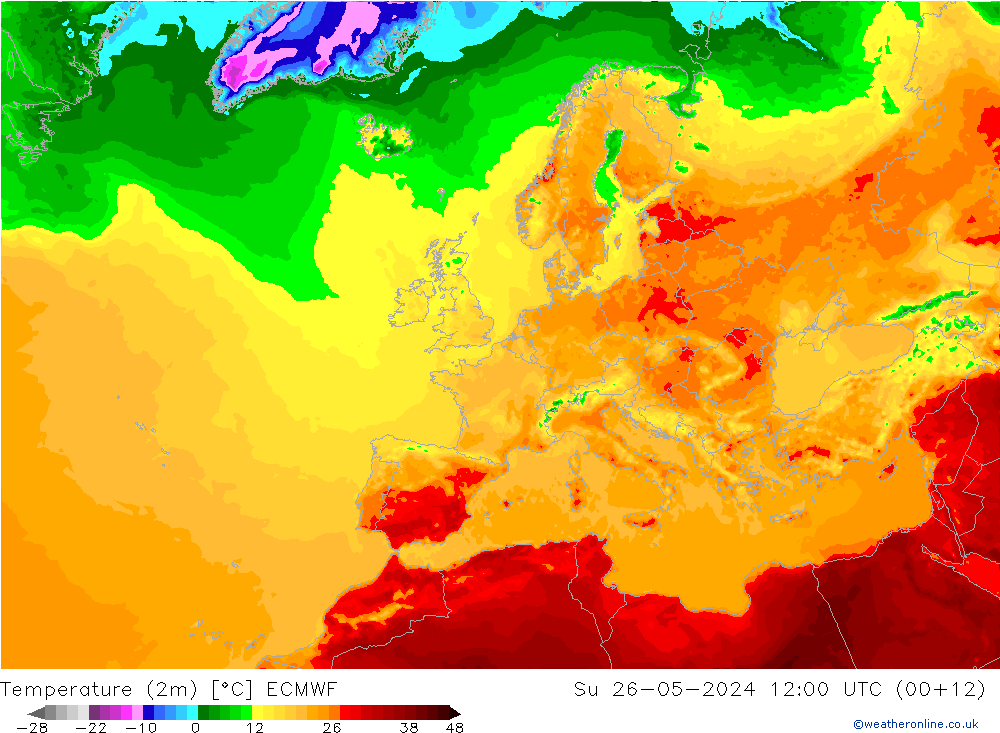 Temperatura (2m) ECMWF dom 26.05.2024 12 UTC