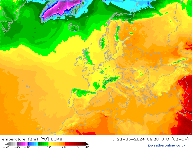Sıcaklık Haritası (2m) ECMWF Sa 28.05.2024 06 UTC