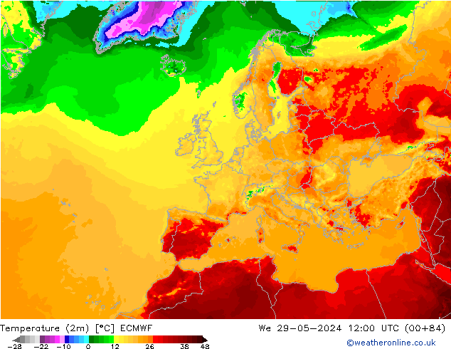 Temperaturkarte (2m) ECMWF Mi 29.05.2024 12 UTC