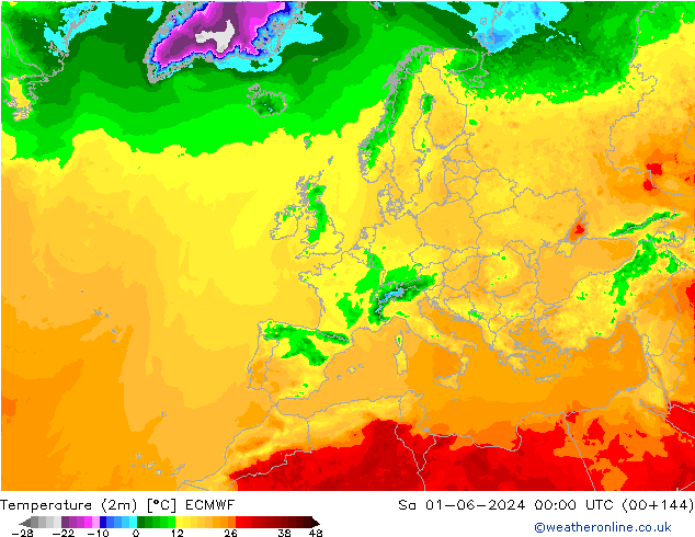 Temperatura (2m) ECMWF Sáb 01.06.2024 00 UTC