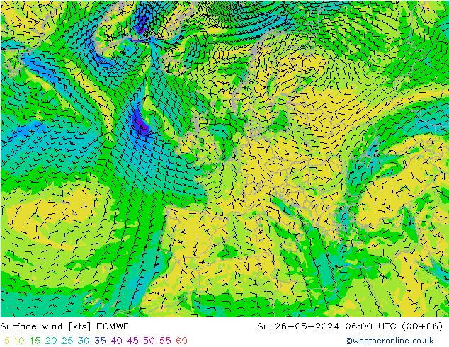 Surface wind ECMWF Su 26.05.2024 06 UTC