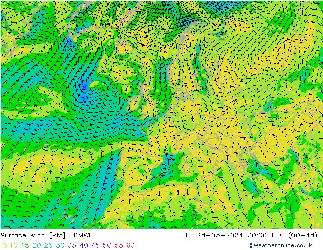 Surface wind ECMWF Tu 28.05.2024 00 UTC