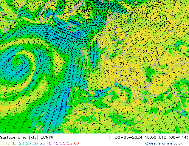 Rüzgar 10 m ECMWF Per 30.05.2024 18 UTC