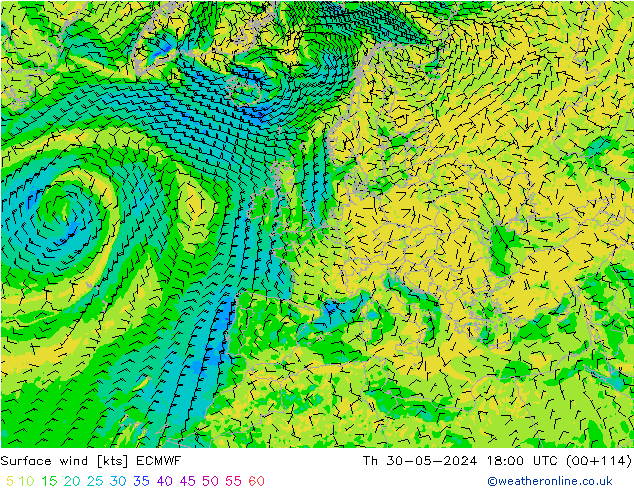 Surface wind ECMWF Th 30.05.2024 18 UTC