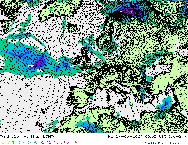 Wind 850 hPa ECMWF Po 27.05.2024 00 UTC