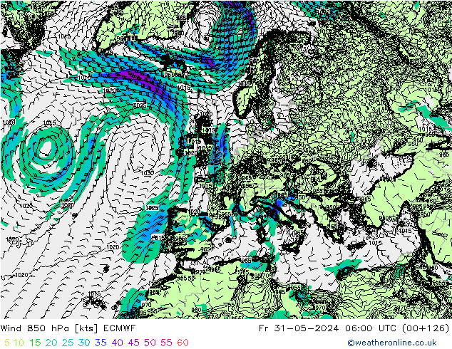 Wind 850 hPa ECMWF Fr 31.05.2024 06 UTC