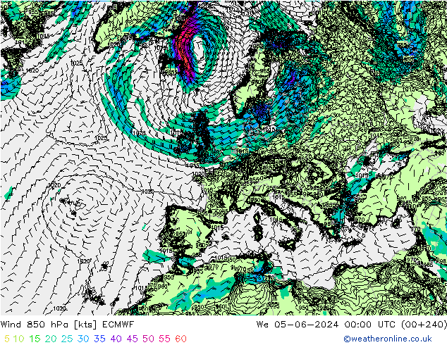 Wind 850 hPa ECMWF Mi 05.06.2024 00 UTC