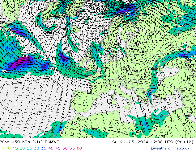 Vent 950 hPa ECMWF dim 26.05.2024 12 UTC