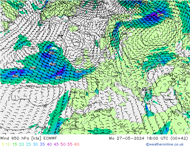 Wind 950 hPa ECMWF Mo 27.05.2024 18 UTC